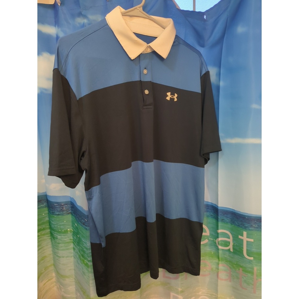 Under Armour Playoff Polo Shirt Men's L Blue Colorblock Golf Performance B83